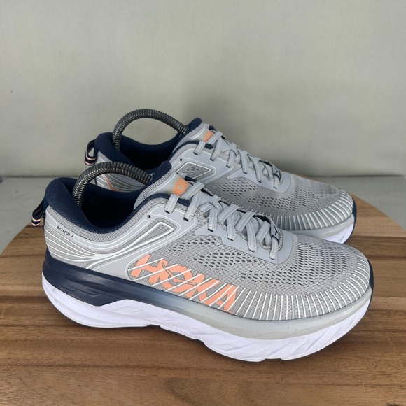 Hoka One One Shoes - Hoka One One Bondi 7 Womens Size 9 Running Shoes Gray Orange 1110519 LRBI